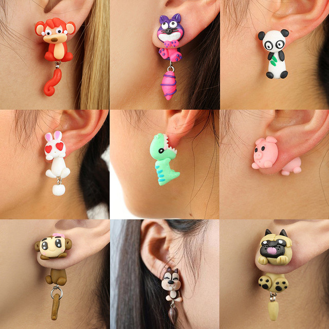 Cute soft clay earrings handmade cartoon animal jewelry earrings theme  separation polymer clay earrings party fun
